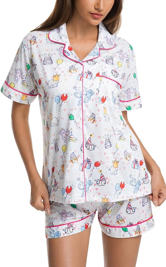 Womens Pajamas Set Shorts Button Down 2 Piece Monkey Bunny Y2k Roller Dupes Rabbit Preppy Lounge ... | Amazon (US)