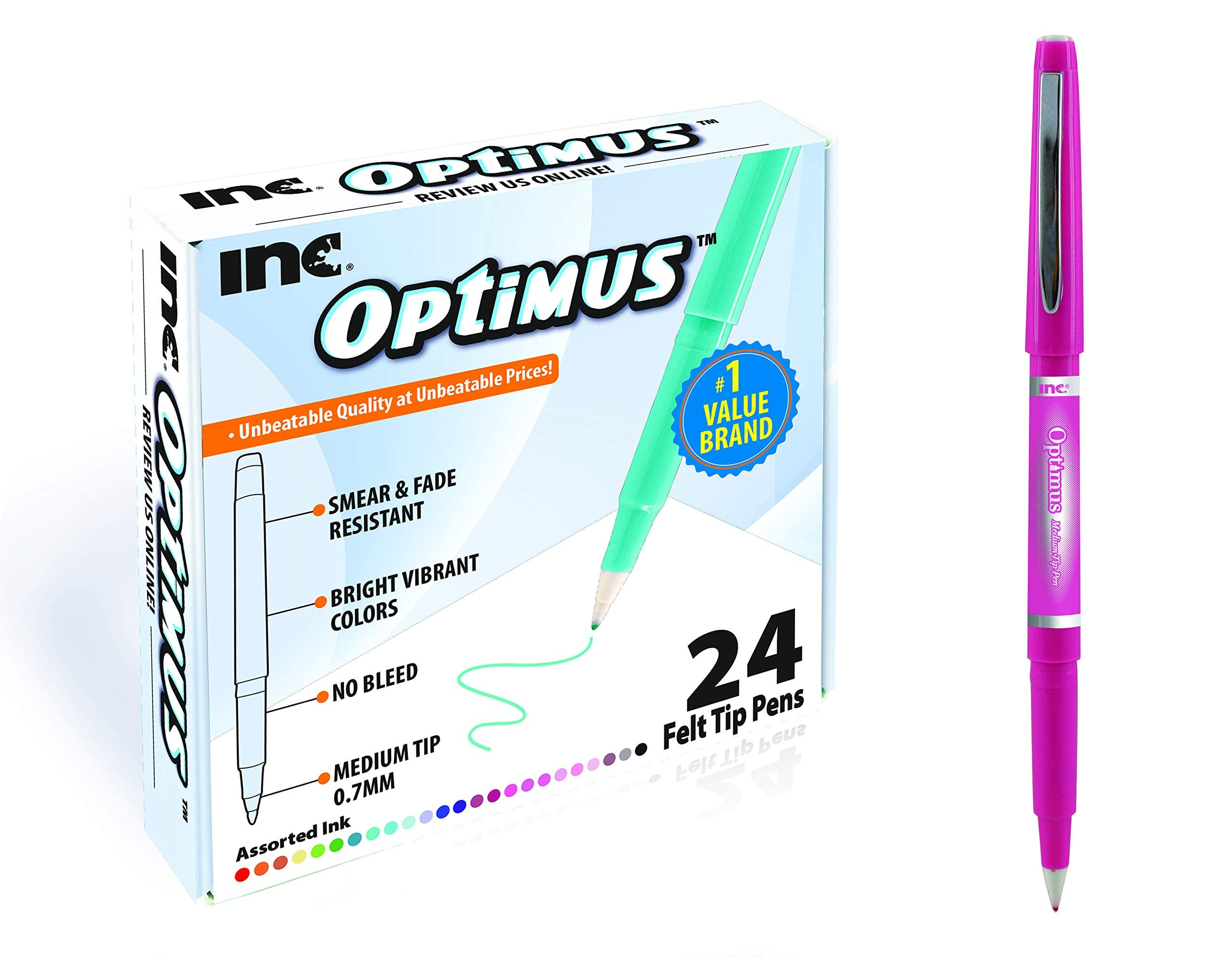OPTIMUS 24-Color 0.7mm Felt Tip Pens - No Bleed, For Writing, Drawing, Journaling | Amazon (US)