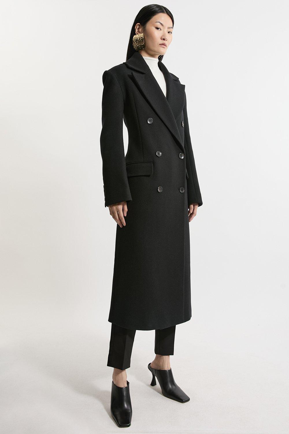 Italian Wool Strong Shoulder Anti Fit Maxi Coat | Karen Millen UK + IE + DE + NL