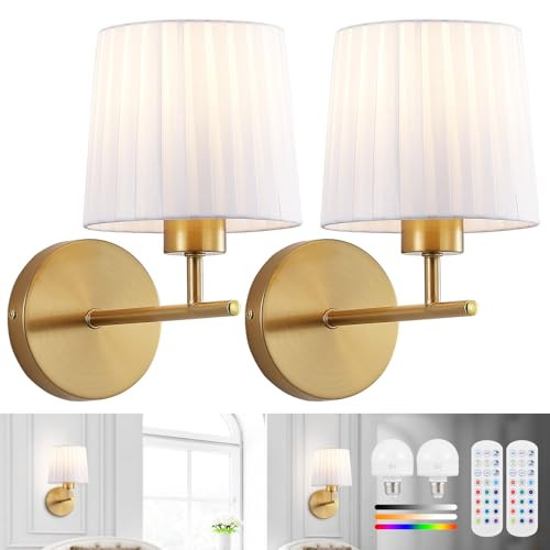 Sheetea Battery Operated Wall Sconces Set of 2, Gold Wireless Sconces Wall Decor, Cordless Sconce Lighting with Remote and 5200mAh Dimmable Bulbs, Rechargeable Wall Lamps for Bedroom Living Room | Amazon (US)