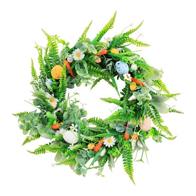 18 Inch Easter Wreath for Front Door, Spring Floral Wreath with Artificial Eggs Flowers & Green Leaves, Farmhouse Hanging Decor | Target