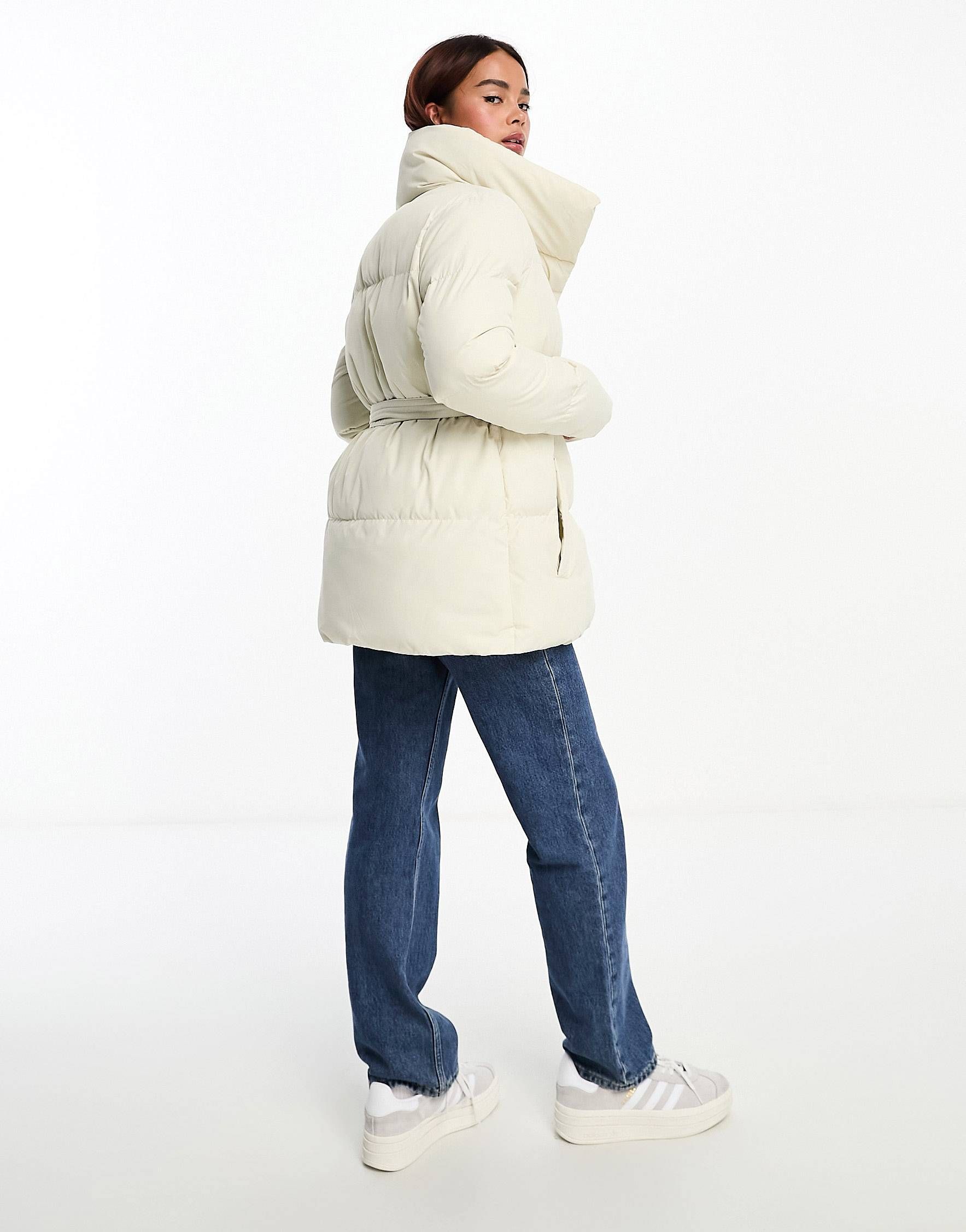 Brave Soul high neck belted short padded jacket in white | ASOS | ASOS (Global)