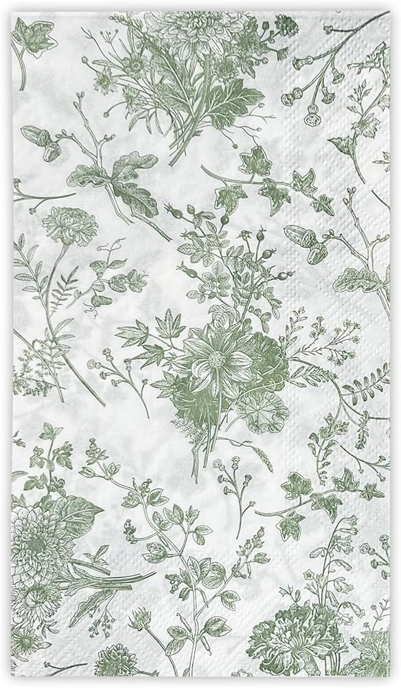 WRAPAHOLIC 25Pcs Green Floral Guest Napkins - Green and White Toile Paper Napkins for Bridal and ... | Amazon (US)