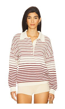FAITHFULL THE BRAND Harlow Oversized Polo in Scandi Stripe Red Cream from Revolve.com | Revolve Clothing (Global)