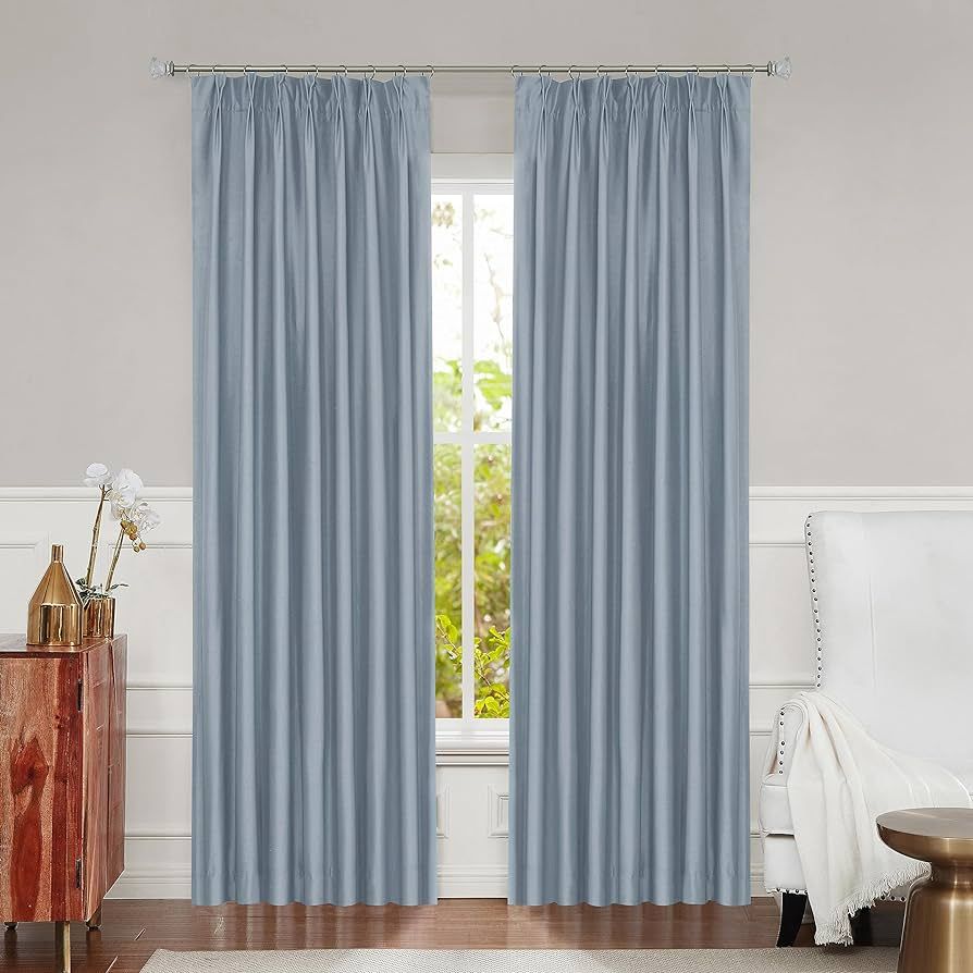 Central Park Light Blue Pinch Pleat Blackout Curtain for Bedroom Noise Reducing Luxury Silk Panel... | Amazon (US)