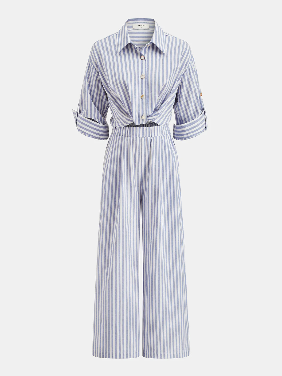 Striped Collared Wide-Leg Jumpsuit | Commense
