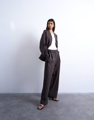 Topshop double pleat suit trouser in brown | ASOS (Global)