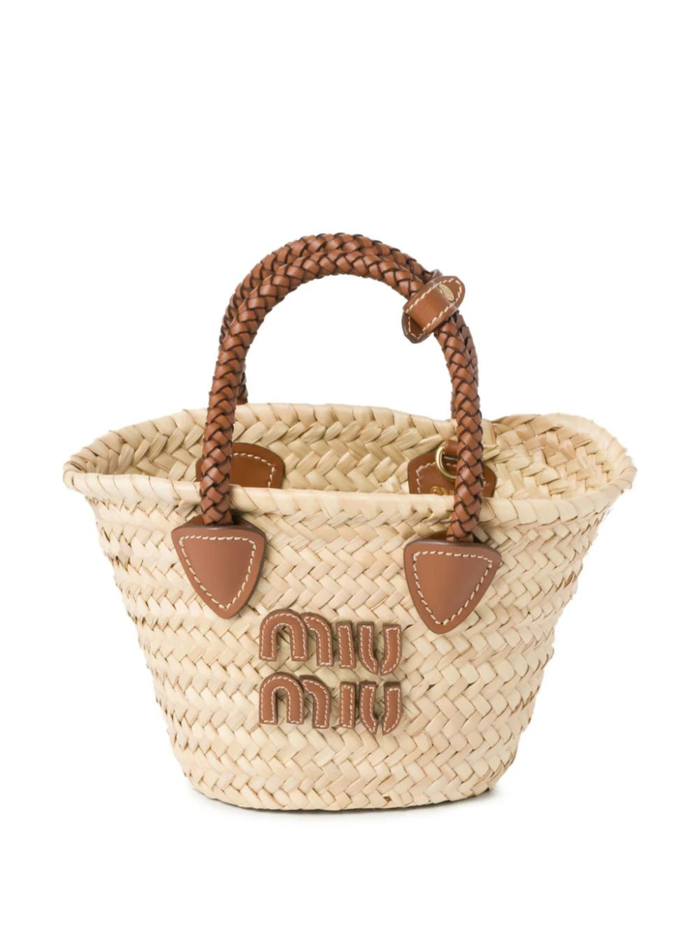 Miu Miu logo-appliqué woven tote bag - Neutrals | Farfetch Global