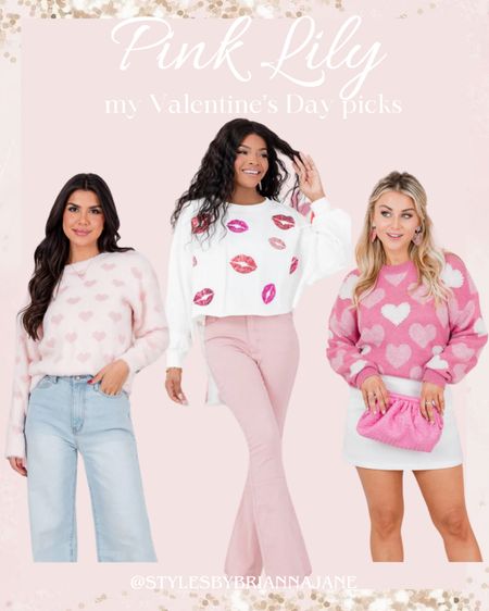 My Pink Lily Valentine’s Day recent purchase! 
30% off SITE WIDE: 30OFF 

Heart sweaters. Lips pullover. Pink flare jeans 

#LTKstyletip #LTKfindsunder100 #LTKSeasonal
