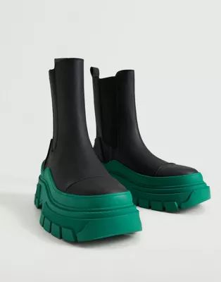 Mango chunky pull on chelsea boots with contrast sole in black | ASOS | ASOS (Global)