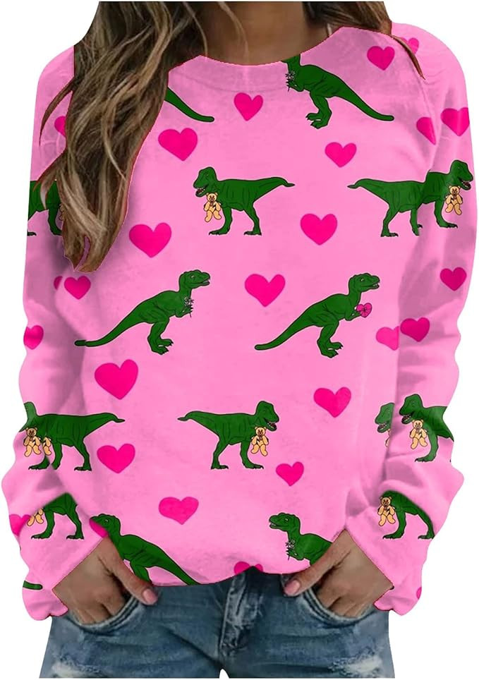 Sweatshirt for Women Valentine Day Heart Printed Sweatshirt Crewneck Casual Long Sleeve Pullover ... | Amazon (US)