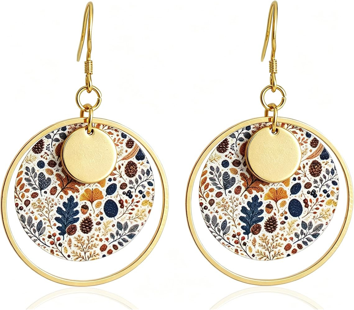 Trendy Boho Floral Gold Hoop Dangle Earrings for Women Vintage Style | Amazon (US)