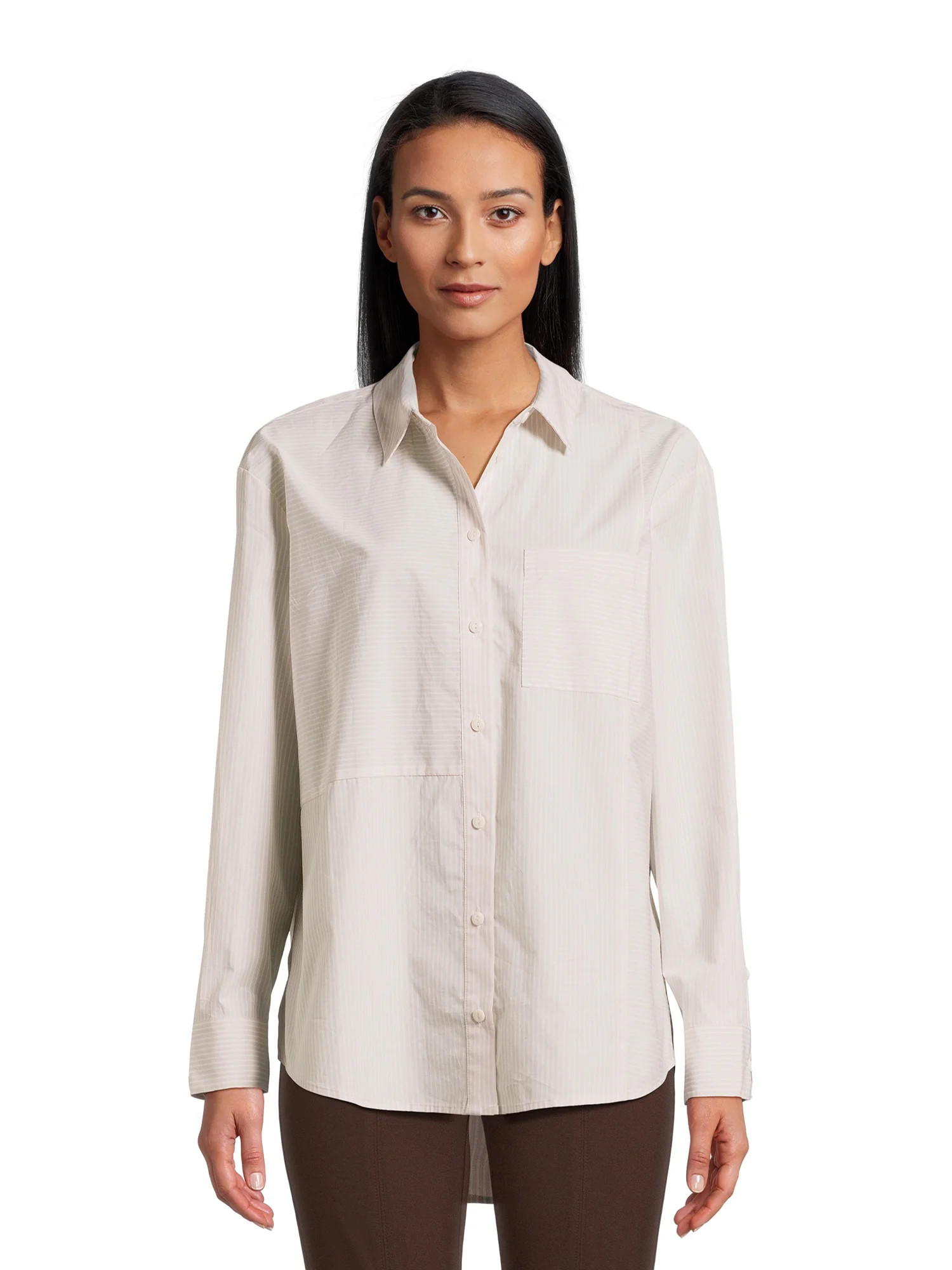 Time and Tru Women's Oversized Button Front Shirt, Sizes XS-XXXL | Walmart (US)