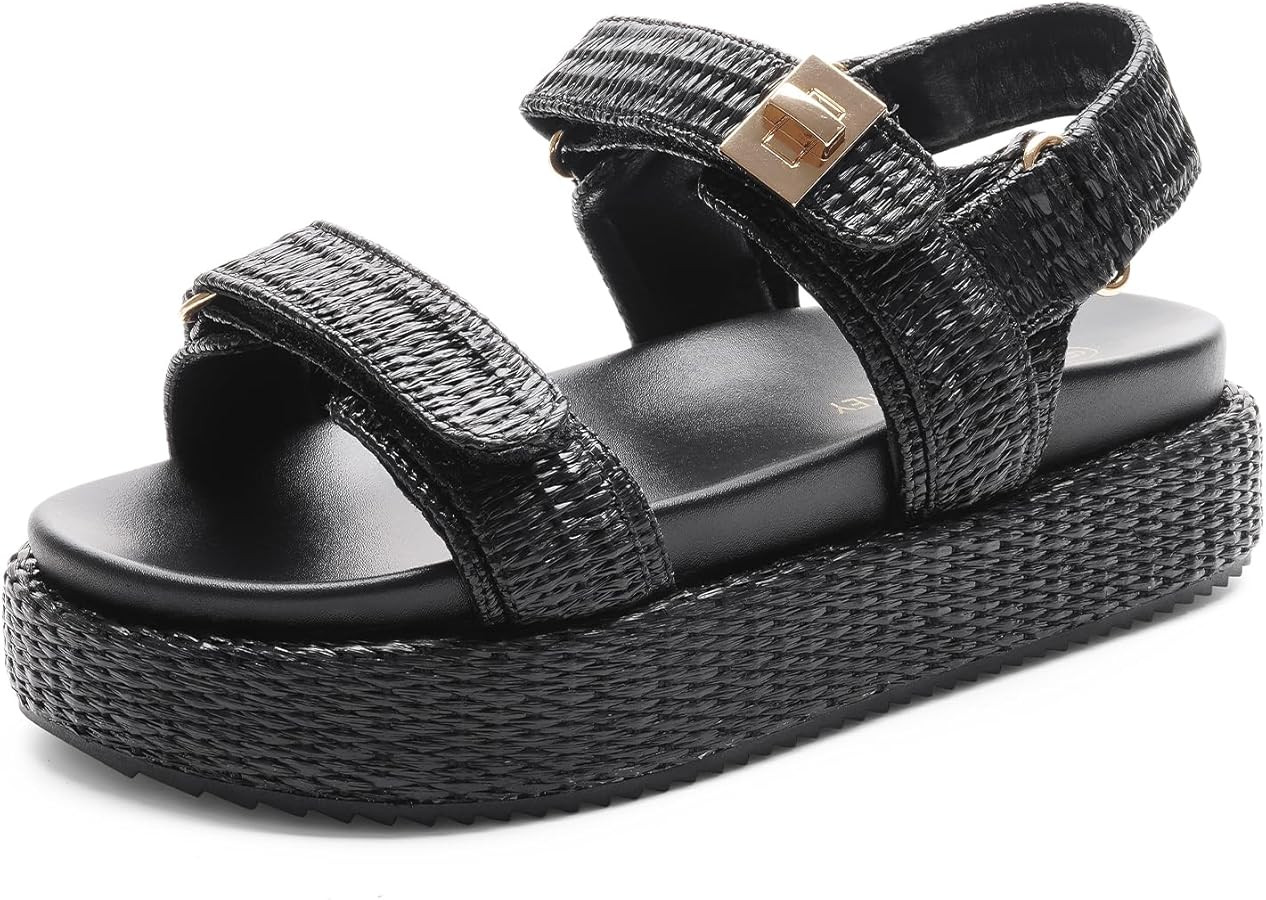 FUNKYMONKEY Women's Low Wedge Platform Sandals Open Toe Adjustable Double Strap Beach Casual Sand... | Amazon (US)