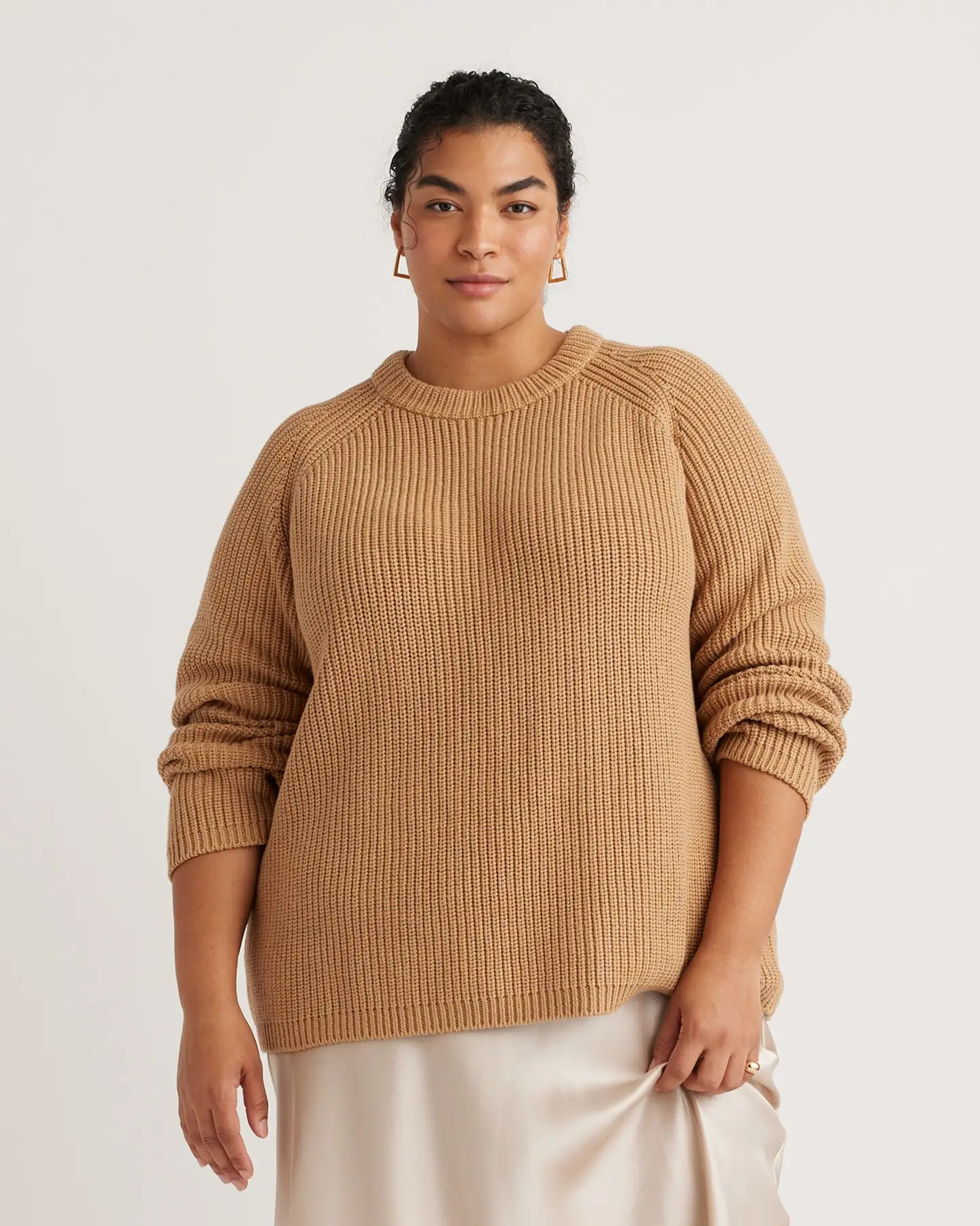 100% Organic Cotton Fisherman Crew Sweater - Plus Size in Camel | Quince