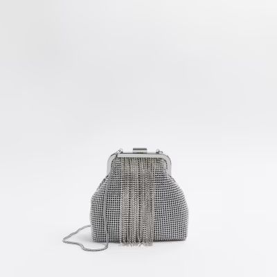 Silver diamante embellished chain bag | River Island (UK & IE)