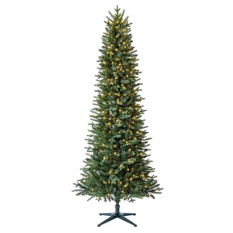 7.5' Pre-Lit Sanford Pencil Fir Green Artificial Christmas Tree with Warm White LED Lights, by Ho... | Walmart (US)