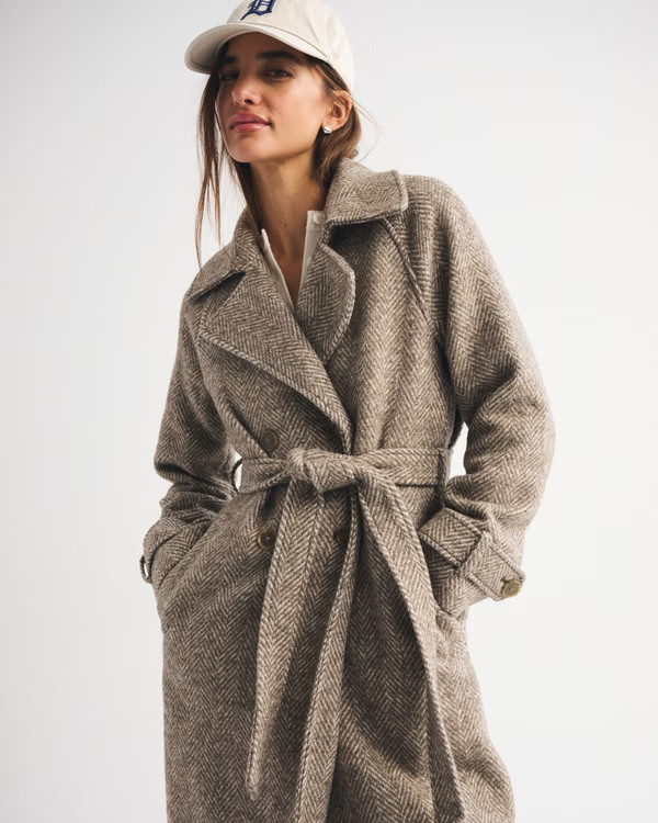 A&F Carrie Wool-Blend Trench Coat | Abercrombie & Fitch (US)