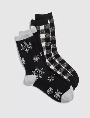 Snowflake & Checkered Cozy Crew Socks - 2-Pack | Lane Bryant (US)