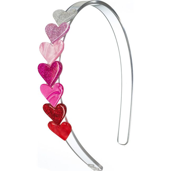 Mini Hearts Glitter Pearlized Headband, Clear, Pink & Red | Maisonette