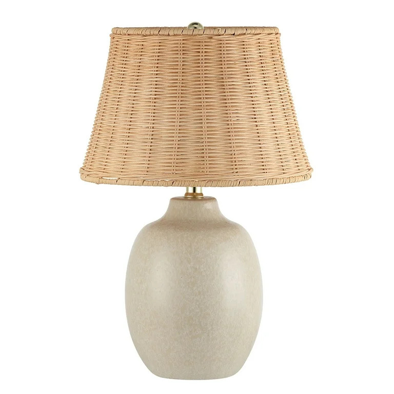 Better Homes & Gardens Cream Ceramic Table Lamp with Rattan Shade, 18 Inches | Walmart (US)