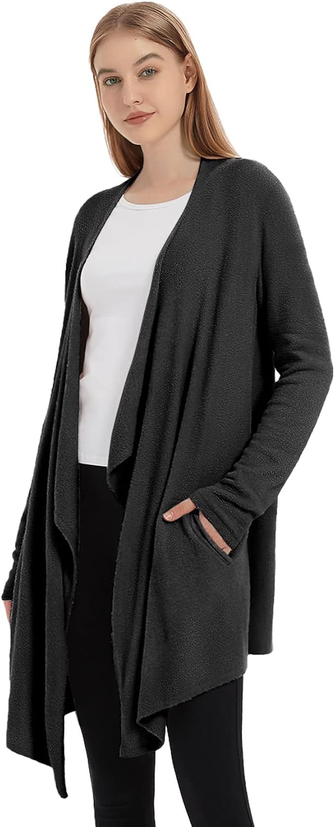 Womens-Open-Front-Cardigan Long-Sleeve Knit-Sweater Cozy-Coatigan - Lightweight with Pockets Coat | Amazon (US)