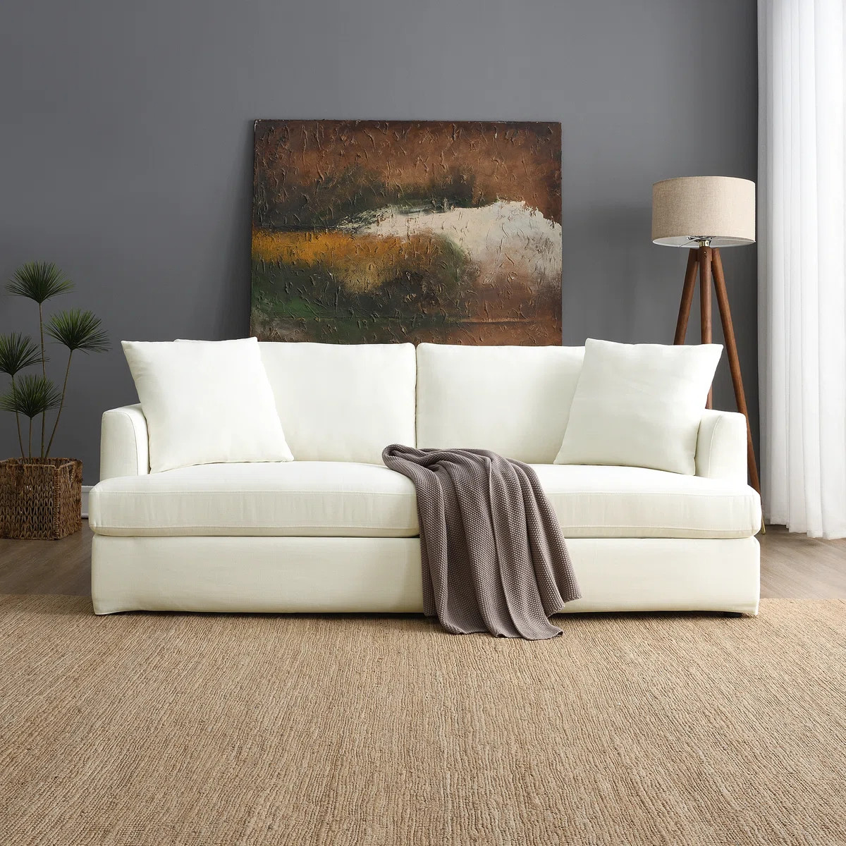 Square Arm Washable Covers Upholstered White Slipcovered Sofa | Wayfair North America