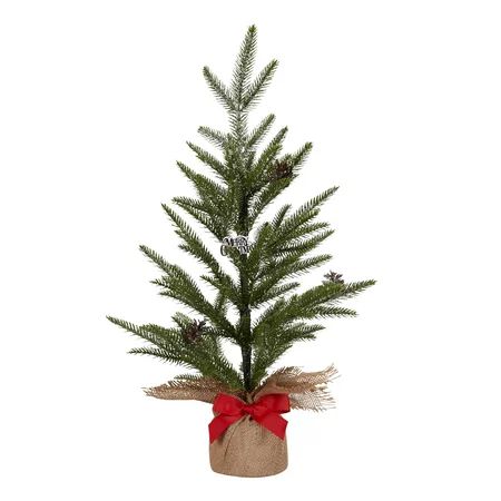 Holiday Time Snow Pine Tree with Burlap Base Christmas Decoration, 24" | Walmart (US)