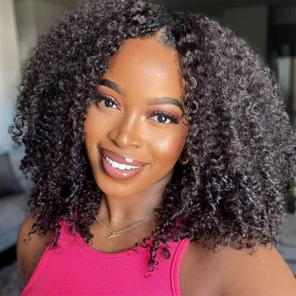 UNICE Glueless Kinky Curly V Part Wigs Human Hair No Leave Out Upgrade U part Wigs Afro Kinky Cur... | Amazon (US)