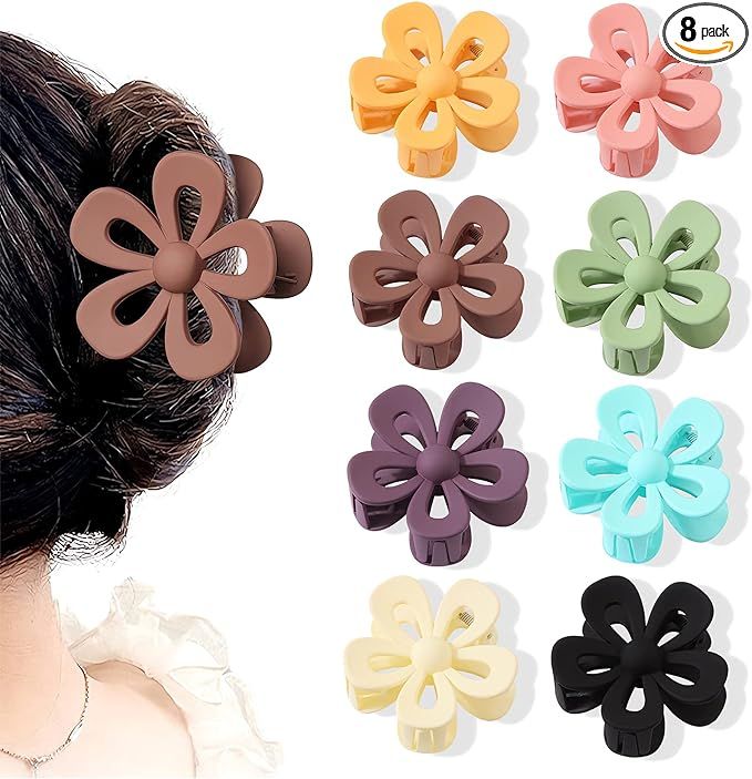 MENGCOOL 8PCS Flower Hair Clips, Cute Hair Clip for Medium Thick Hair, ABS Strong Hair Hold Jaw C... | Amazon (UK)