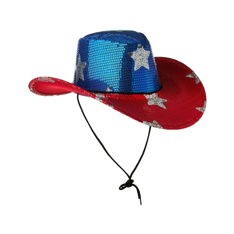 4th of July Light-Up Sequin Cowboy Hat, Red/White/Blue, One Size, by Way To Celebrate | Walmart (US)
