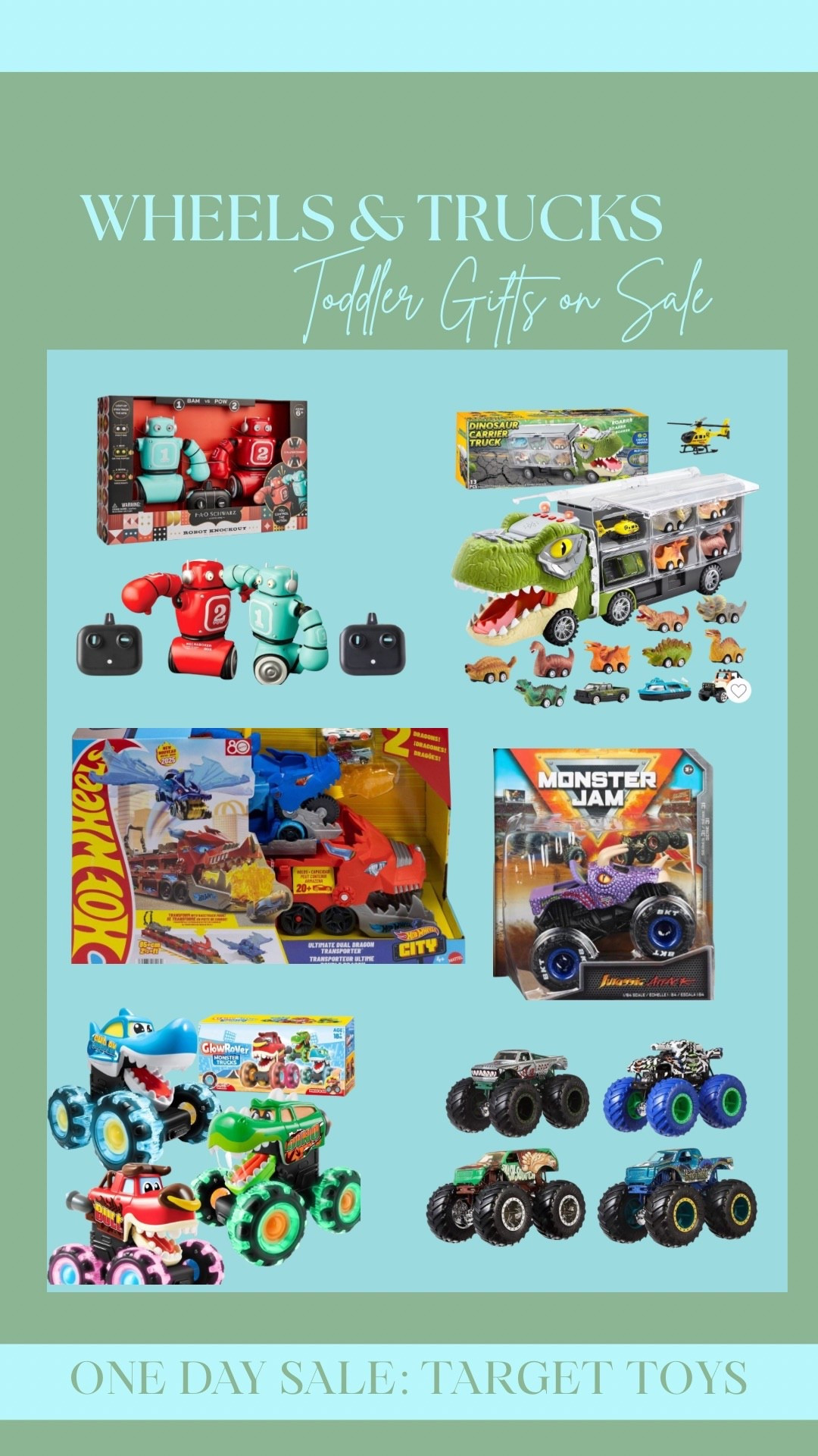 Toddler little boy gifts on sale! We own each of these and they are well loved and a household hit!

#hotwheels #dinosaurs #monstertrucks #littleboy #boymom #littleboygifts #toddlergifts #target

#LTKKids #LTKGiftGuide #LTKFindsUnder50