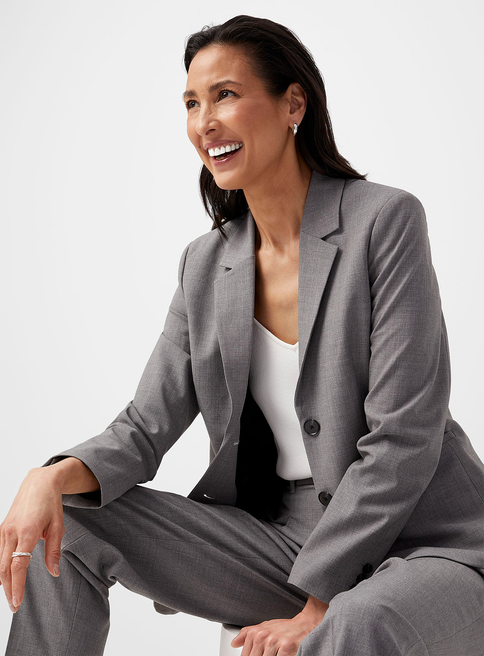Contemporaine - Stretch fitted blazer (Women, Grey, 6) | Simons
