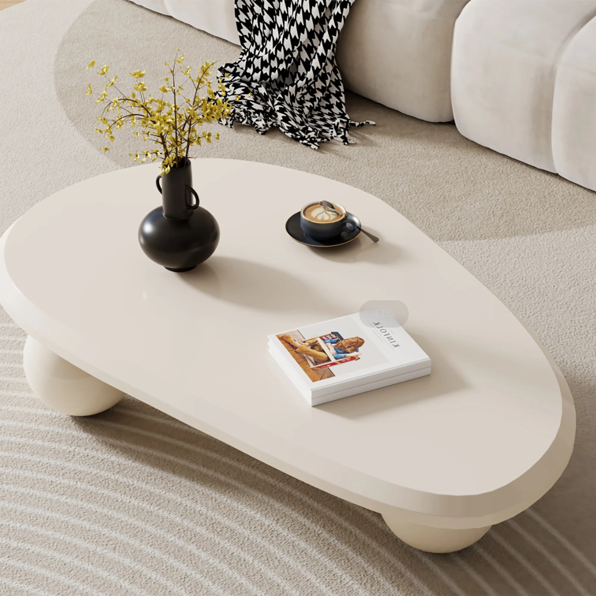Wrought Studio™ 51" Oval Cream Black Brown Modern Coffee Table with Three Round Legs & Reviews ... | Wayfair North America