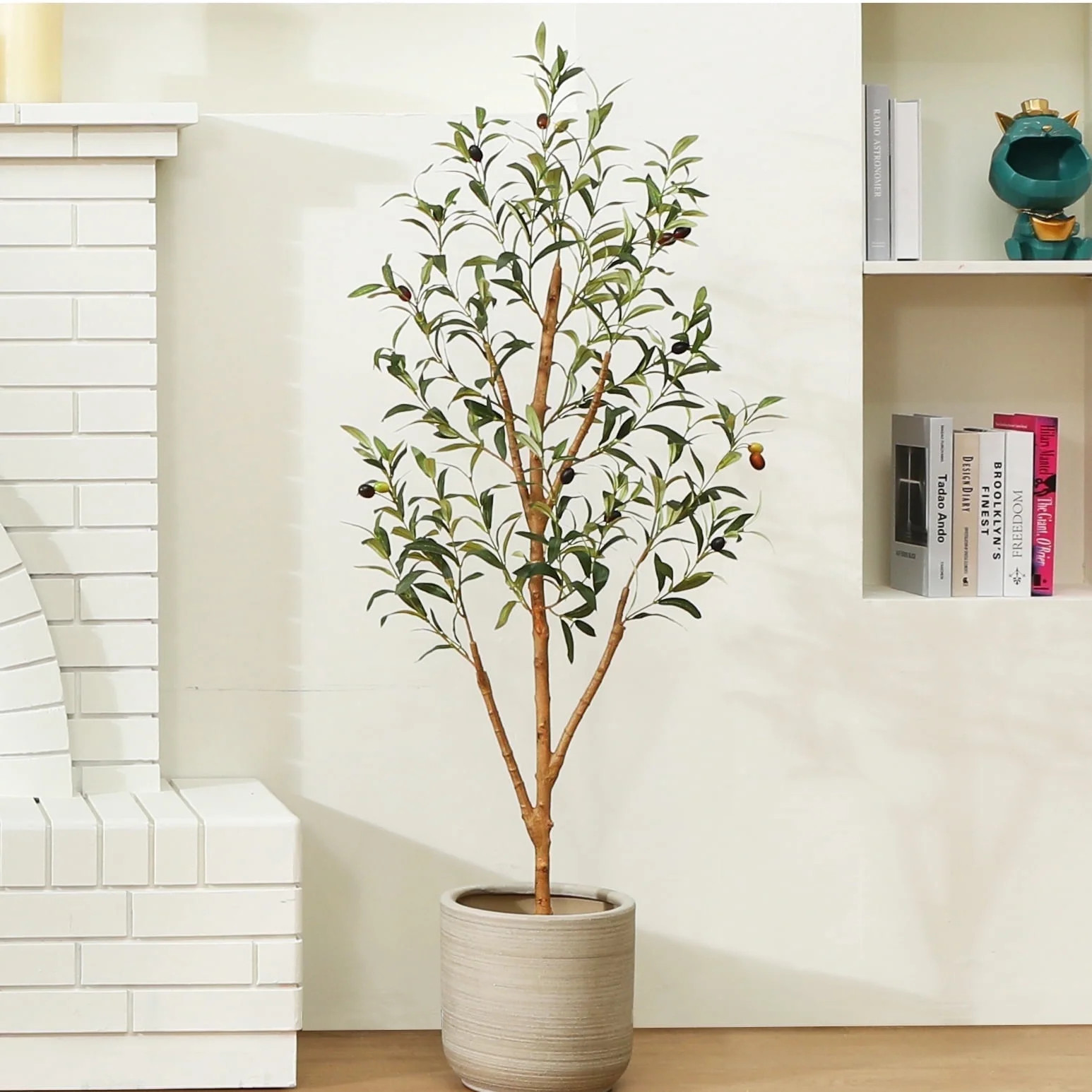 6 ft Artificial Olive Plants with Realistic Leaves and Natural Trunk, Silk Fake Olive Tree in Black Plastic Pot, Faux Olive Tree for Office Home | Walmart (US)
