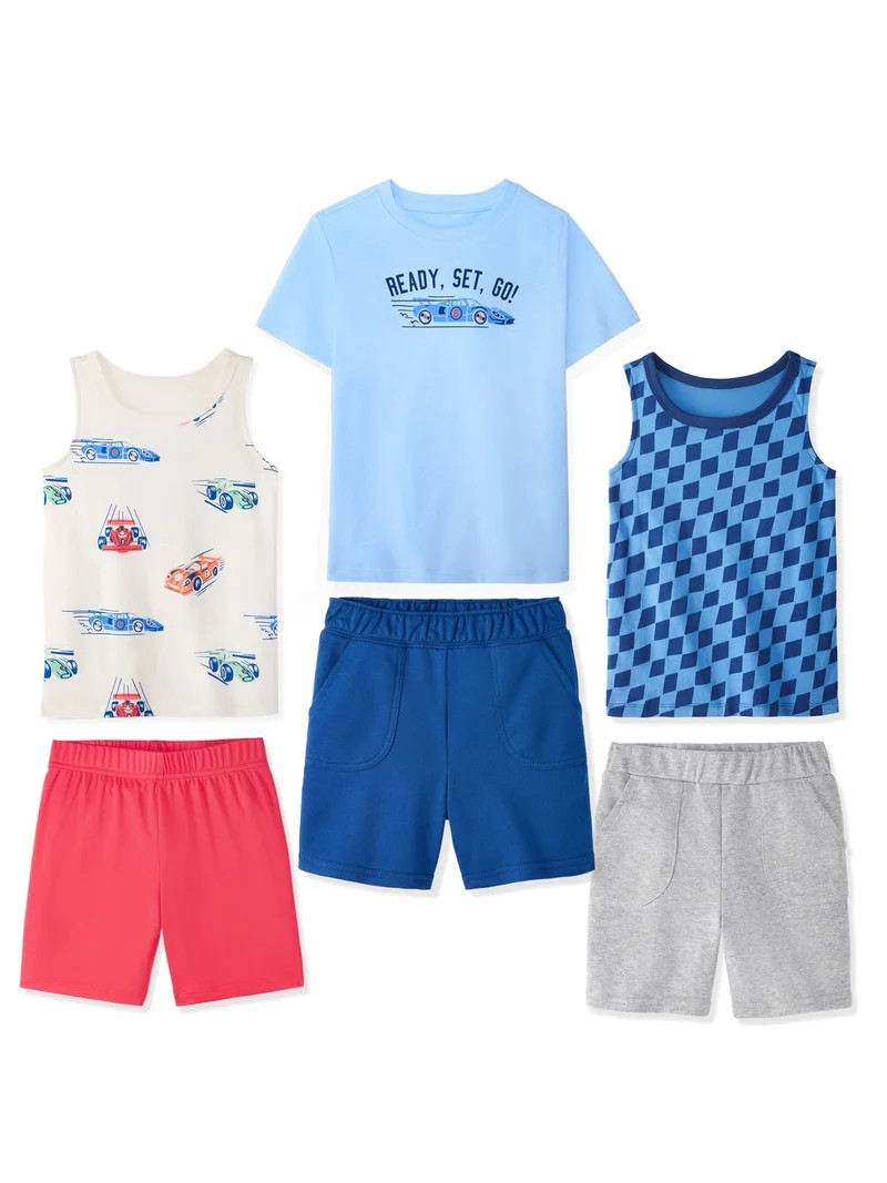 Garanimals Baby & Toddler Boy Cotton 6-Piece Outfit Sets,Graphic Tops & Pull-On Bottoms, 18M–6T | Walmart (US)