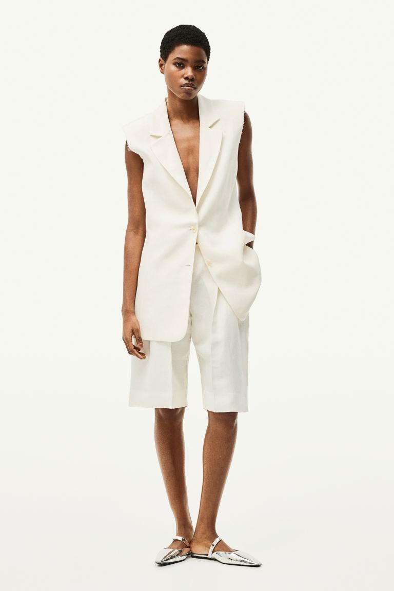 Linen-blend sleeveless blazer - Sleeveless - Long - White - Ladies | H&M GB | H&M (UK, MY, IN, SG, PH, TW, HK)