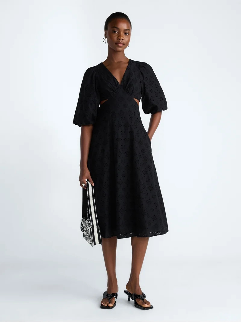 Scoop Women's Eyelet Cutout Cotton Midi Dress, Sizes 0-18 | Walmart (US)