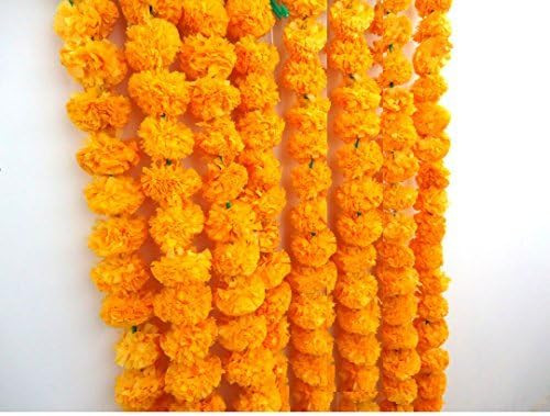 Craffair artificial marigold flower strings orange color, party backdrop, party decoration, India... | Amazon (US)