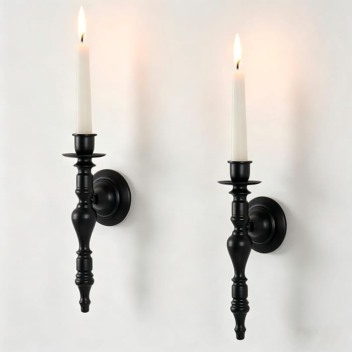 We Moment Black Wall Candle Sconces Set of 2, Vintage Candle Holders for Taper Candles, Classic E... | Amazon (US)