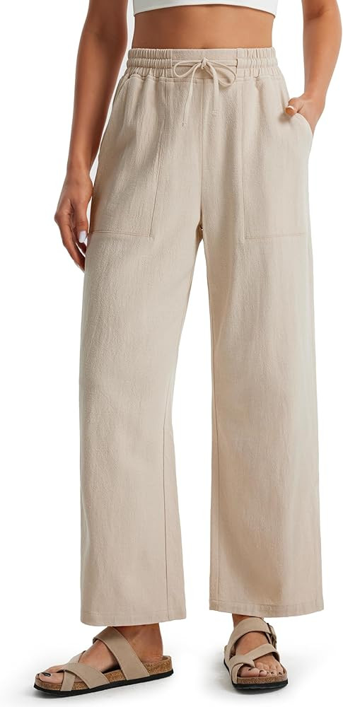 Libin Women Linen Pants Wide Leg Side Slit Ankle Pants High Waist Drawstring Casual Palazzo Loose... | Amazon (US)