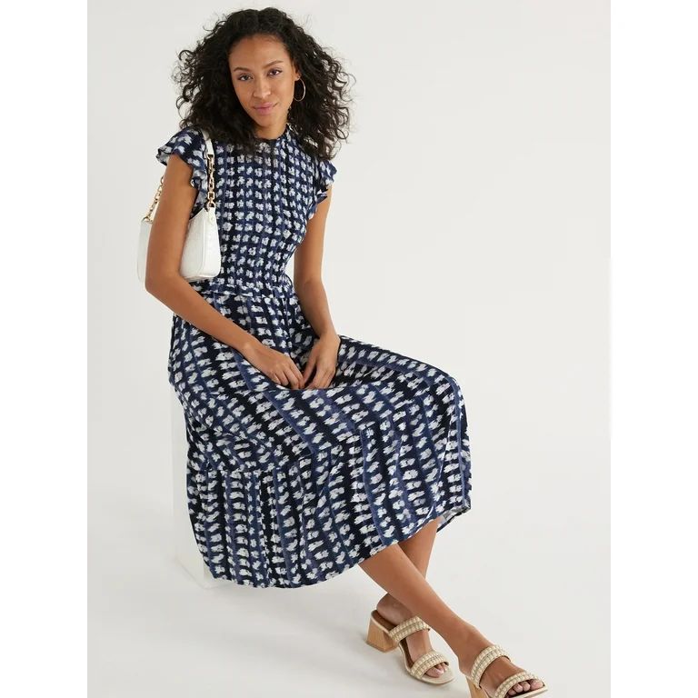 Time and Tru Women's Smocked Bodice Midi Dress, Sizes XS-XXXL | Walmart (US)