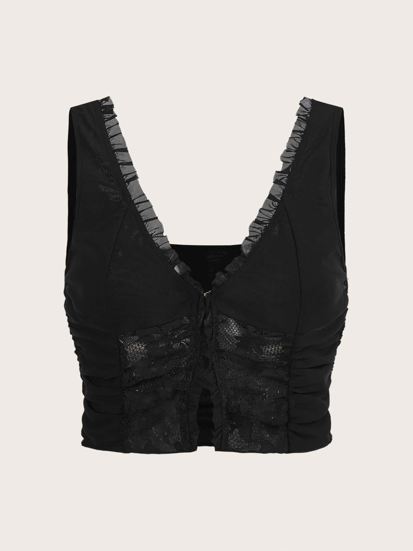 SHEIN ICON Western Cowgirl Contrast Lace Frill Trim Crop Tank Top | SHEIN