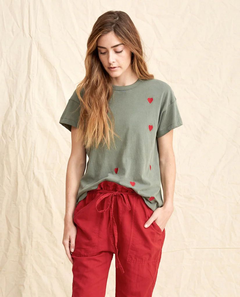 The Boxy Crew. Embroidered -- Moss Army With Red Hearts | THE GREAT.