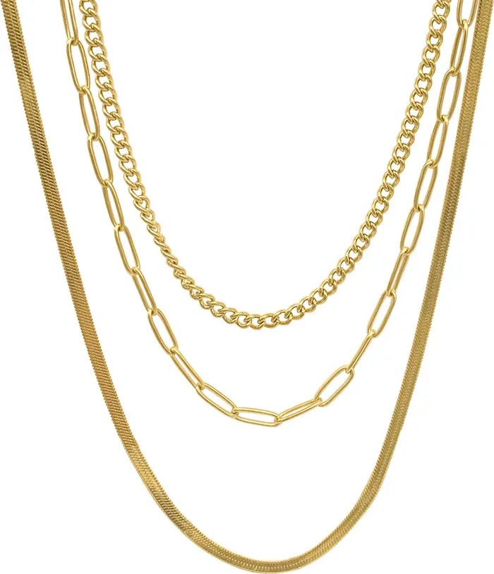 14K Yellow Gold Paperclip, Curb, & Snake Chain Necklace Set | Nordstrom Rack