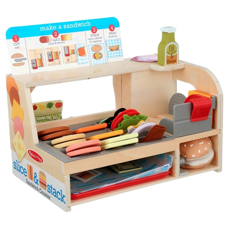 Melissa & Doug Wooden Slice & Stack Sandwich Counter with Deli Slicer – 56-Pieces - FSC Certifi... | Walmart (US)