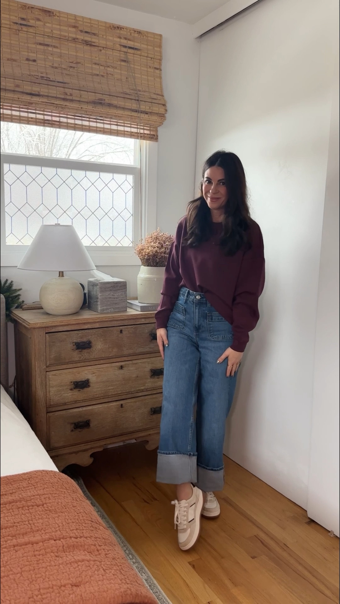 These wide leg @walmart jeans work with so many tops! All of these sweater and sweatshirt options are Walmart too! Easy and comfortable cold weather essentials for everyday wear:) #walmartpartner #walmartfashion @walmartfashion