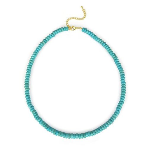 Turquoise Beaded Necklace for Women, Bohemian 6mm Handmade Turquoise Choker Necklace, Natural Stone Necklace Turquoise Jewelry for Women (Turquoise) | Amazon (US)