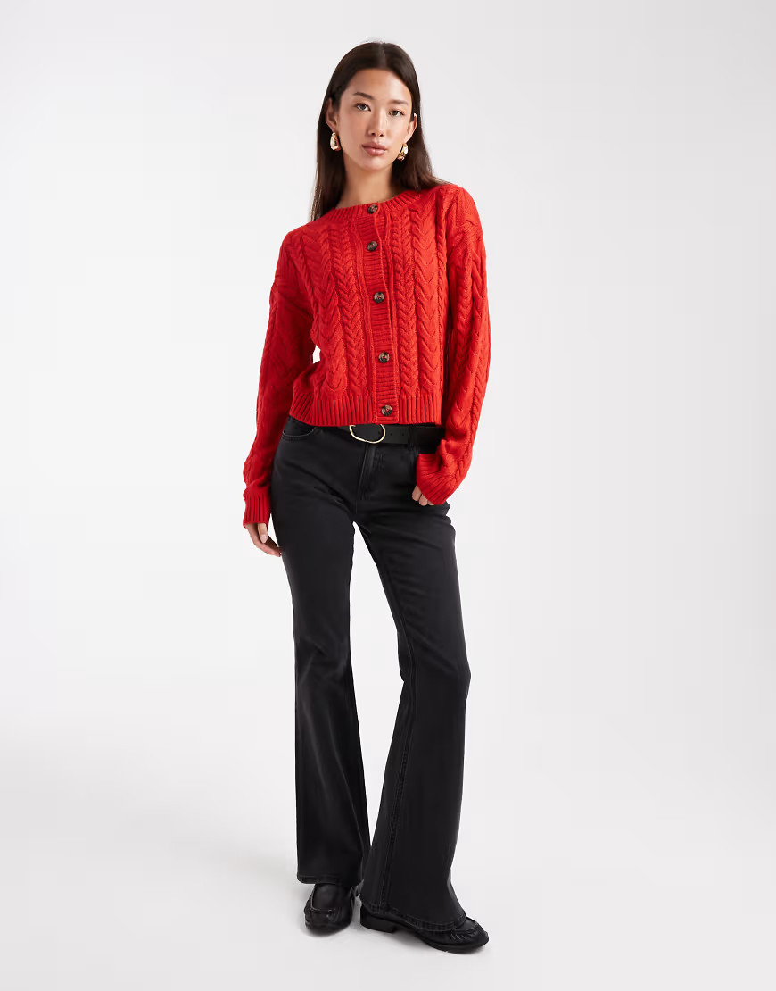 Wednesday's Girl cable knit chunky cardigan in red | ASOS (Global)