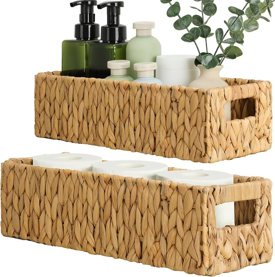 Nesting Small Wicker Basket, Water Hyacinth Toilet Paper Baskets Bathroom Organizer Woven Long Na... | Amazon (US)